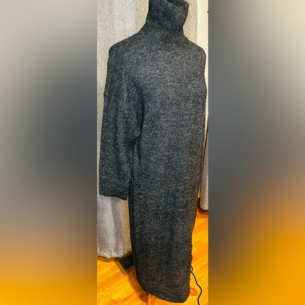 ZARA Knit Charcoal Gray Turtleneck Sweater Midi Dress | Women’s Medium - Picture 5 of 14